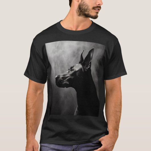 (犬)ドーベルマン・ピンシェル白黒 Tシャツ (正面)