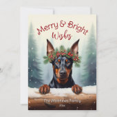 （犬）ドーベルマン・ピンシェル素朴クリスマスペットポートレート シーズンカード (正面)