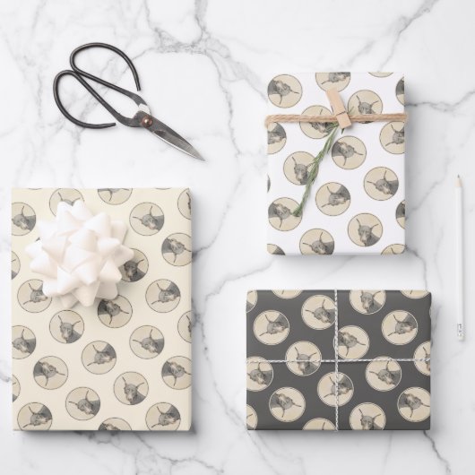 (犬)ドーベルマン・ピンシェル絵を描のドーベルマン(犬)クロップドッグアート ラッピングペーパーシート (正面)