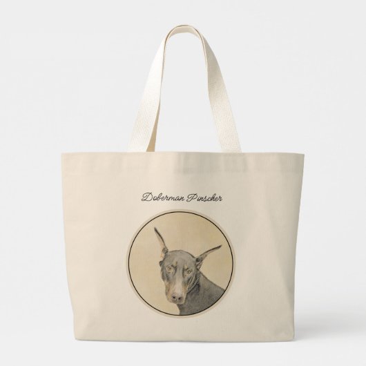 (犬)ドーベルマン・ピンシェル絵を描のドーベルマン(犬)クロップドッグアート ラージトートバッグ (裏面)
