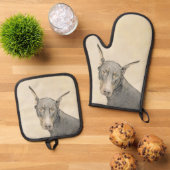 (犬)ドーベルマン・ピンシェル絵を描のドーベルマン(犬)クロップドッグアート 鍋つかみ&鍋敷きセット (トップダウン)