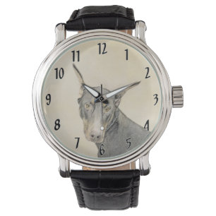 （犬）ドーベルマン・ピンシェル絵画ズ – オリジナルドッグアート 腕時計