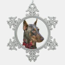 (犬)ドーベルマン・ピンシェル スノーフレークピューターオーナメント