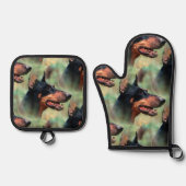 （犬）ドーベルマン・ピンシェル 鍋つかみ&鍋敷きセット (正面)