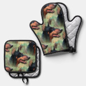 （犬）ドーベルマン・ピンシェル 鍋つかみ&鍋敷きセット (正面/裏面)