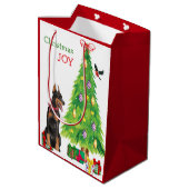 (犬)ドーベルマン・ピンシェル、鳥、クリスマスツリー ミディアムペーパーバッグ (裏面アングル)