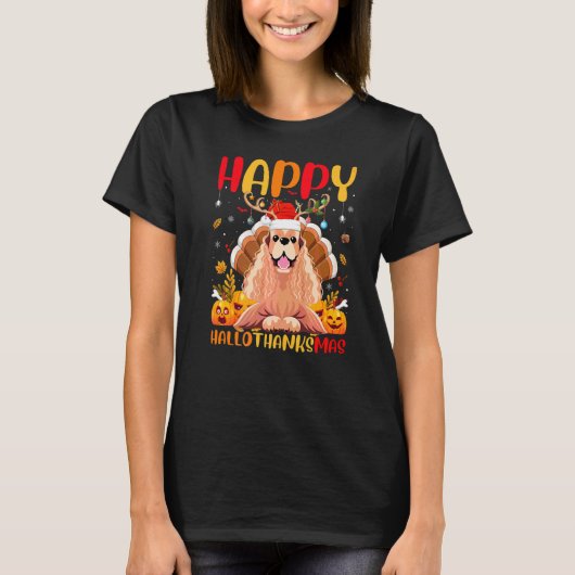 犬 ハッピー コッカー スパニエル 犬 Hellothanksmas Tシャツ (正面)