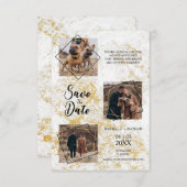 犬 ペット 3枚の写真 結婚式 偽のゴールドエフェクト (正面/裏面)