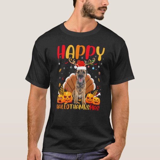 犬 ボーダー・テリア 犬 メリークリスマス Tシャツ (正面)