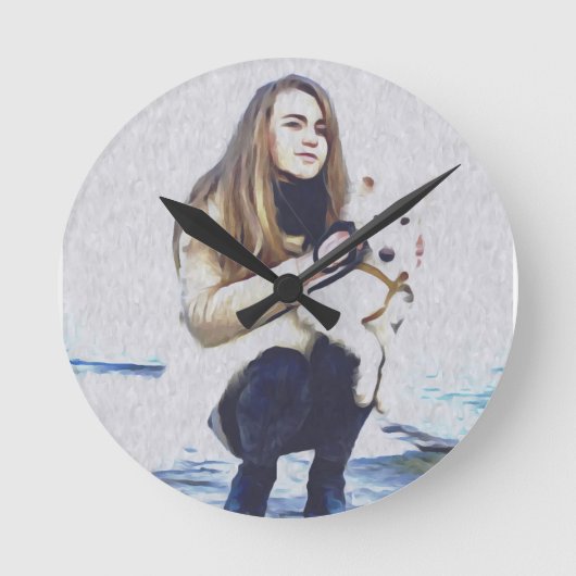 犬, ライカ, 動物たち ラウンド壁時計 (正面)