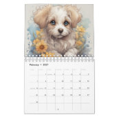 犬、ワンちゃん、犬の花 カレンダー (2月 2027)