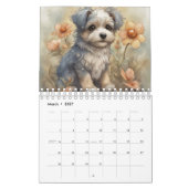 犬、ワンちゃん、犬の花 カレンダー (3月 2027)
