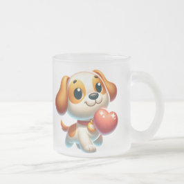 犬、子犬の愛 フロストグラスマグカップ