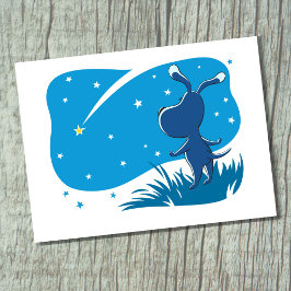 犬 子犬 流れ星 夜 青い 星空 ポストカード