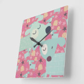犬、星、花 スクエア壁時計 (傾斜)
