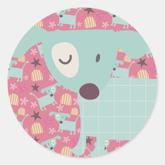 犬、星、花 ラウンドシール (正面)