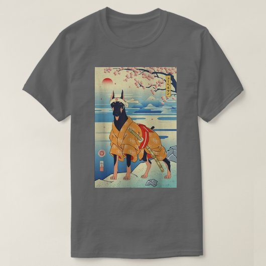 犬(犬)ドーベルマン・ピンシェルサムライ浮世絵春(2) Tシャツ (デザイン正面)