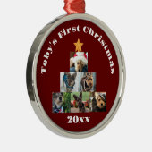 犬、猫またはペットの写真コラージュのクリスマスツリー メタルオーナメント (右)