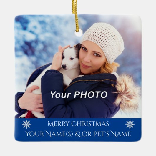 犬、猫パーソナライズされた、ペットとのオーナメント セラミックオーナメント (正面)