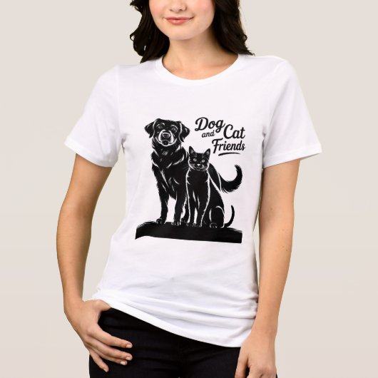 犬、猫、シルエット、友人、Tシャツ トライブレンドＴシャツ (正面)