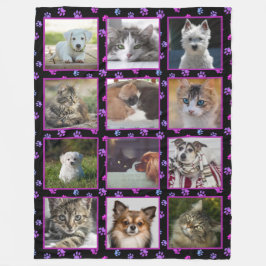 犬 猫 ピンク パープル ブルー 肉球 プリント ペット 写真 フリースブランケット