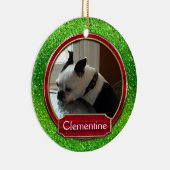 犬 猫 写真 緑 赤 スパークル クリスマス セラミックオーナメント (右)