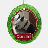 犬 猫 写真 緑 赤 スパークル クリスマス セラミックオーナメント (左)