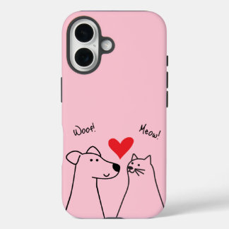 犬、猫、愛 iPhone 16ケース
