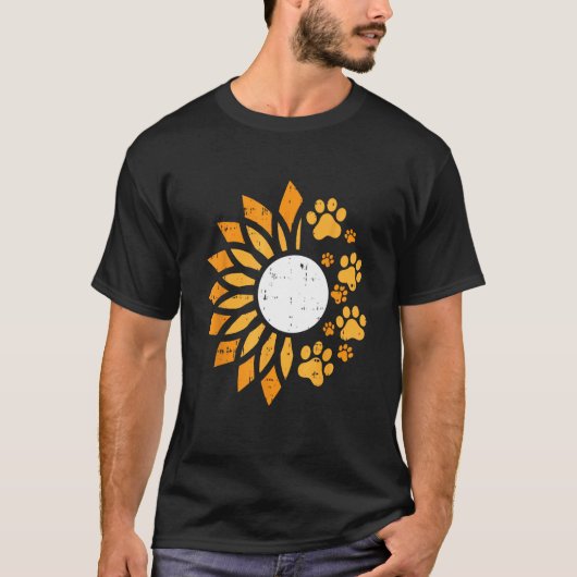 犬 猫 肉球 ひまわり 花 フラワー 可愛い アニマル ロ Tシャツ (正面)