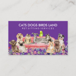 犬 猫 鳥 ホテル ソファ ペットシッター 紫 名刺