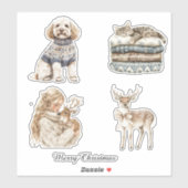 犬 猫 鹿 ガール クリスマス シール (シート)