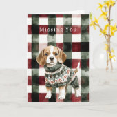 犬 緑のセーター クリスマス カード (黄色い花)