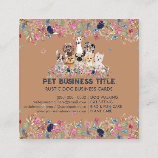 犬 花 ゆるやかなペットサービス フラワーズ スクエア名刺 (裏面)