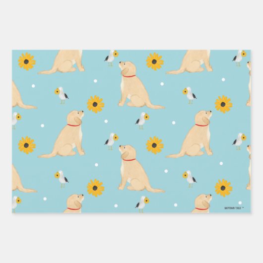 犬、花、シーグルセット3ラッピングペーパー ラッピングペーパーシート (正面)