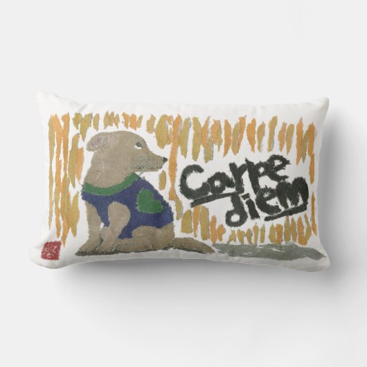 犬、Carpe Diemのラテン系の句 ランバークッション (正面)