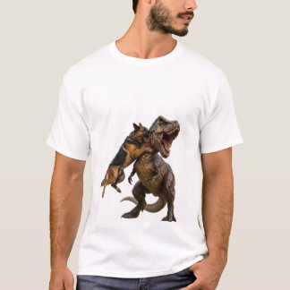 犬 vs ティラノサウルス エピックバトル Tシャツ