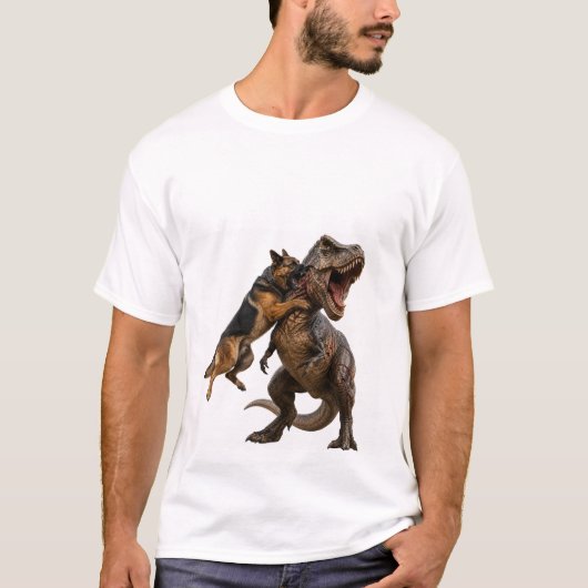 犬 vs ティラノサウルス エピックバトル Tシャツ (正面)