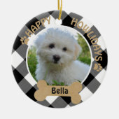 犬HAPPY HOWLIDAYS 2面2フォトバッファローチェック セラミックオーナメント (正面)