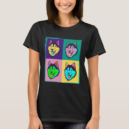 犬Iはシベリアポップ・アートのハスキーを芸術 Tシャツ (正面)
