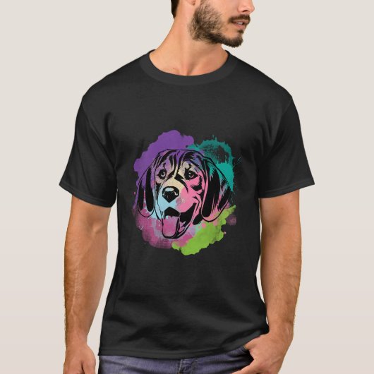 犬Iスプラッシュアートビーグル Tシャツ (正面)