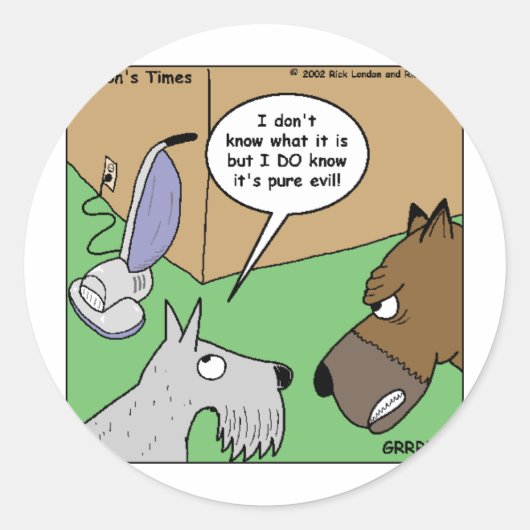 犬VS掃除機のギフトとおもしろい収集品 ラウンドシール (正面)