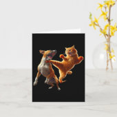 犬vs猫キックボクシング戦おもしろい猫の冗談パン カード (黄色い花)