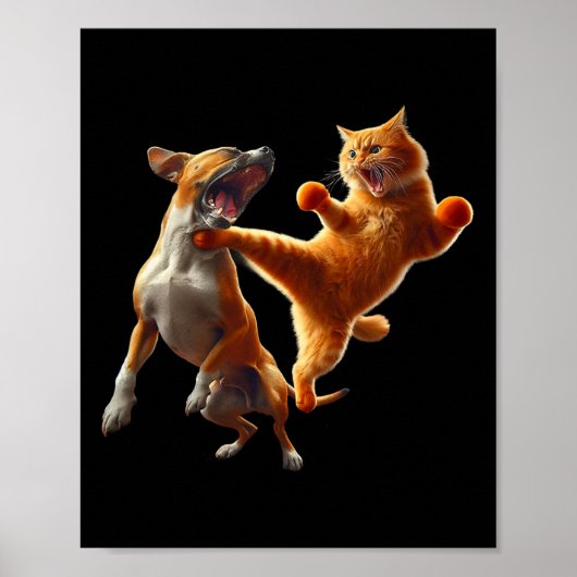犬vs猫キックボクシング戦おもしろい猫の冗談パン ポスター (正面)