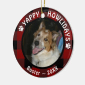 犬YAPPY HOWLIDAYS赤バッファロープレイド写真 セラミックオーナメント (左)
