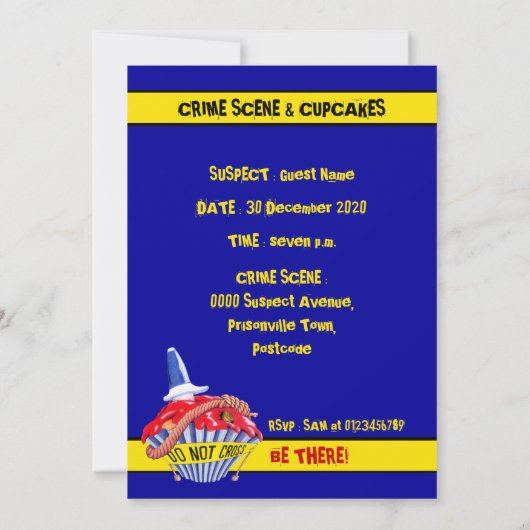 犯罪シーンカップケーキブルー殺人ミステリー招待状 招待状 (裏面)