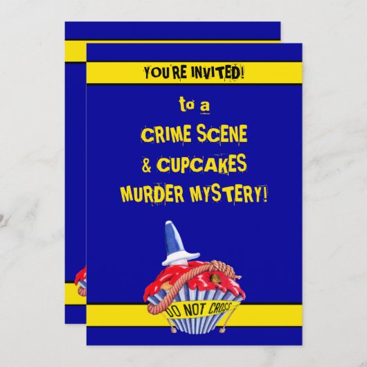 犯罪シーンカップケーキブルー殺人ミステリー招待状 招待状 (正面/裏面)