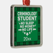 犯罪学の大学の学生グリーンプレイドクリスマス メタルオーナメント (右)