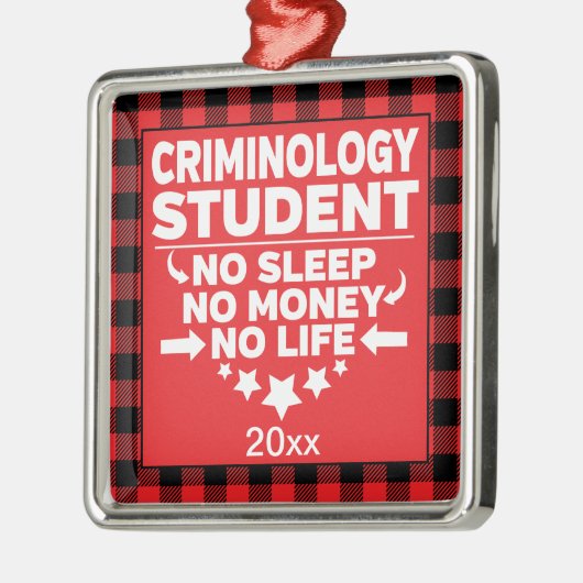 犯罪学の大学の学生レッドプレイドクリスマス メタルオーナメント (左)