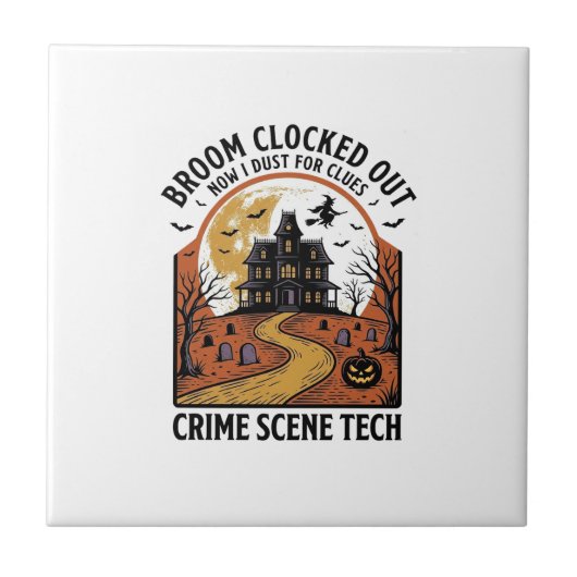 犯罪現場技術者のTシャツ 楽しいハロウィーンの幽霊屋敷 タイル (正面)