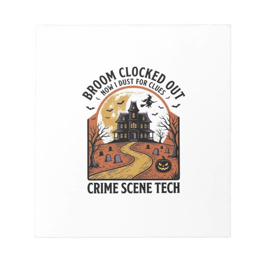 犯罪現場技術者のTシャツ 楽しいハロウィーンの幽霊屋敷 ノートパッド (正面)